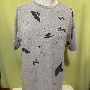 Stussy Butterfly UFO Design Men's Gray T Shirt Size Medium